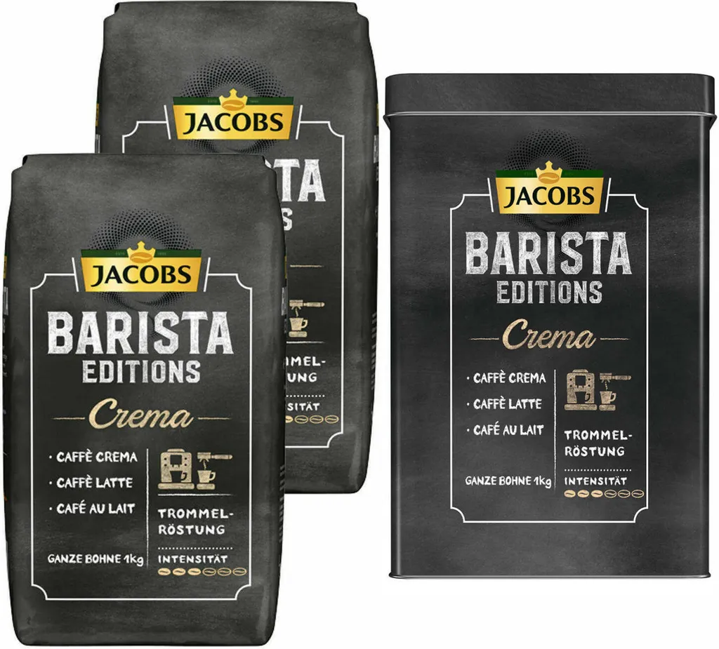 JACOBS Kaffeebohnen Barista Editions Crema 2 X 1 Kg Ganze Bohne + 1 Aluminium Dose Im Barista Design 1 JACOBS Kaffeebohnen Barista Editions Crema 2 X 1 Kg Ganze Bohne + 1 Aluminium Dose Im Barista Design