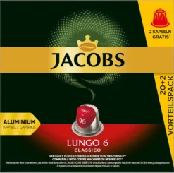 JACOBS Kapseln Lungo 6 Classico 10 X 20+2 Nespresso®* Kompatible Kaffeekapseln -AromaKaffee Angebote Store 236a6844a0d2ad9d5ccaef6e2710a2e8