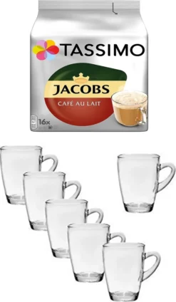 Café Au Lait, + 6 Glastassen Mit Henkel 310cc