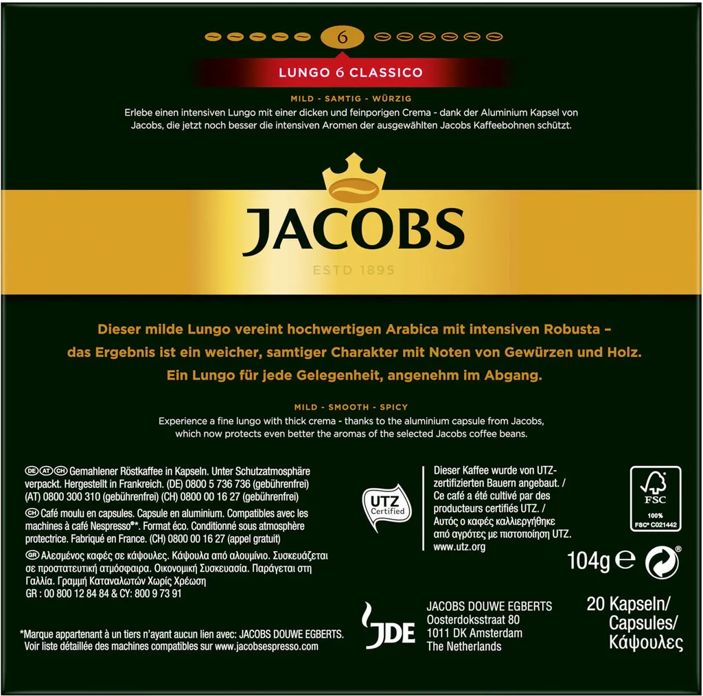 JACOBS Kapseln Lungo 6 Classico & Decaffeinato 6 Je 100 Nespresso®* Kompatibel 4 JACOBS Kapseln Lungo 6 Classico & Decaffeinato 6 Je 100 Nespresso®* Kompatibel – Bild 4