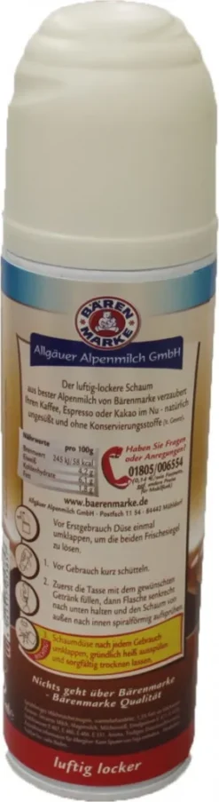 Bärenmarke Der Milch Schaum Luftig Locker In Der Sprühflasche 250ml -AromaKaffee Angebote Store 255a67a0b418428e5f1ed7c336d84703