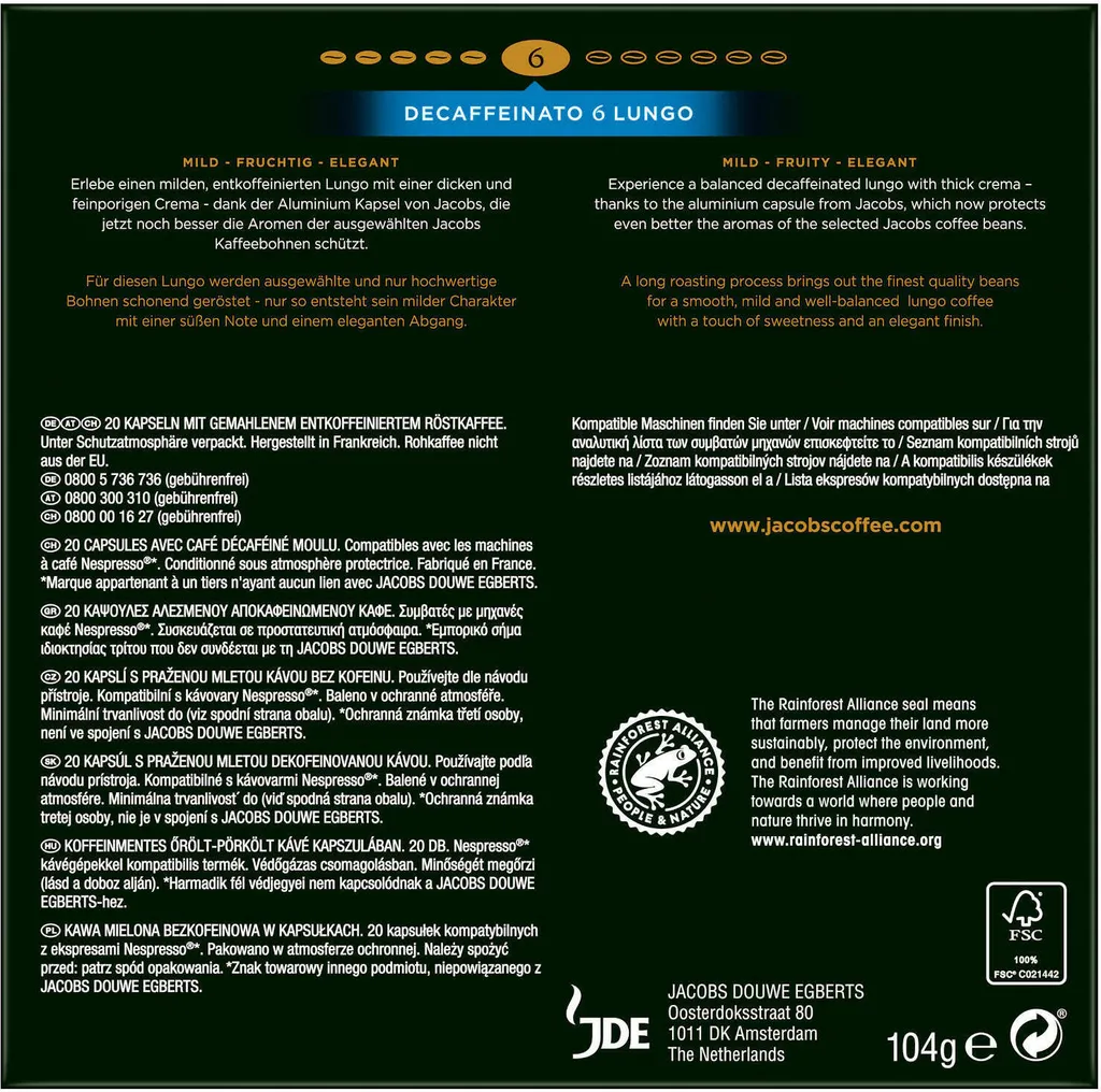 JACOBS Kapseln Nespresso®* Kompatibel Je 20 Kapseln Lungo 6 Classico + Decaffeinato 6 Lungo + Lungo 8 Intenso + Espresso 12 Ristretto - Insgesamt 160 Getränke 3 JACOBS Kapseln Nespresso®* Kompatibel Je 20 Kapseln Lungo 6 Classico + Decaffeinato 6 Lungo + Lungo 8 Intenso + Espresso 12 Ristretto - Insgesamt 160 Getränke – Bild 3