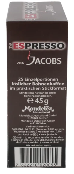 Jacobs Typ Espresso Sticks | Löslicher Kaffee | 25 Portionen -AromaKaffee Angebote Store 3c9c8743899b6648e65bd30a7016c9ee
