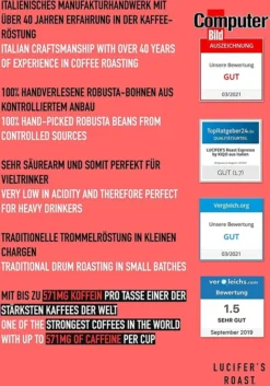 LUCIFER'S ROAST 4x1kg Espresso By KIQO Aus Italien - Starke Kaffeebohnen Für Kaffeevollautomaten Und Siebträger - Säurearm - 100% Robusta (ganze Bohnen, 4x1kg) -AromaKaffee Angebote Store 3ed059e3d41ec896fbad0e2ae121586b