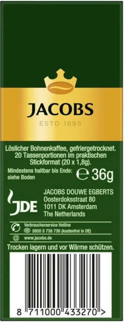 JACOBS Löskaffee Krönung 16 X 20 Sticks Löslicher Kaffee Instantkaffee 320 Getränke -AromaKaffee Angebote Store 7837a7efae665fbc62c9cf155437fa21