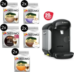 TASSIMO Kapseln 2x Milk Range Vielfaltspakete 5 Sorten + Vivy 2 Schwarz Gratis