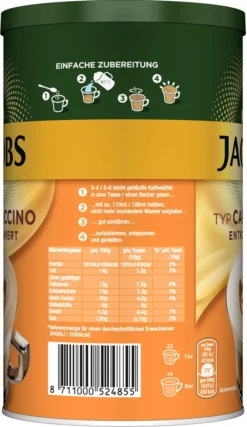 JACOBS Typ Cappuccino Entkoffeiniert 8 Dosen (8 X 220 G) -AromaKaffee Angebote Store 8705588e449213c2fd53dcb54e40fe1c