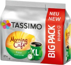 TASSIMO Kapseln Morning Café Filter XL T Discs 1 Packung - 21 Getränke Kaffeekapseln -AromaKaffee Angebote Store 917d4daac9310208afb0c628d4c7bf87
