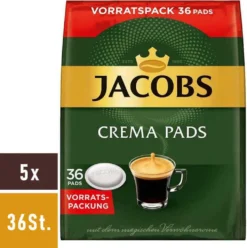 JACOBS Kaffeepads Crema Classic UTZ- 5 X 36 Getränke Pads Vorteilspack -AromaKaffee Angebote Store 928d75f3134333213fd528f798811144