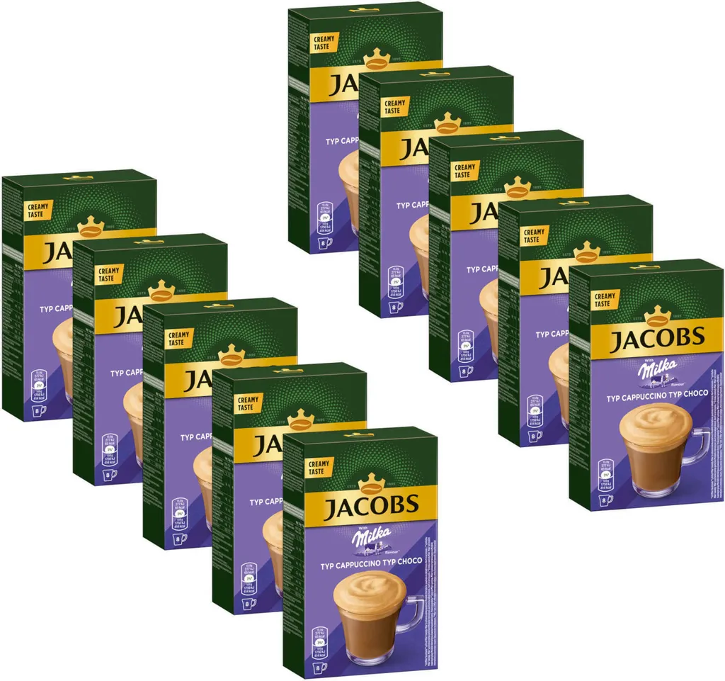 JACOBS Löskaffee Typ Cappuccino Milka* Geschmack 10 X 8 Sticks - 80 Getränke 1 JACOBS Löskaffee Typ Cappuccino Milka* Geschmack 10 X 8 Sticks - 80 Getränke
