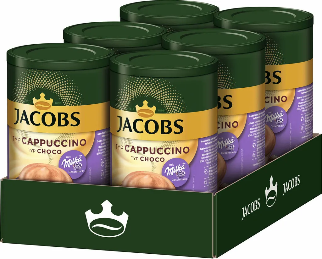 JACOBS Typ Choco Cappuccino 6 X 500 G Dosen Instantkaffee Mit Milka-Geschmack 2 JACOBS Typ Choco Cappuccino 6 X 500 G Dosen Instantkaffee Mit Milka-Geschmack – Bild 2