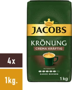 JACOBS Kaffeebohnen Krönung Crema Kräftig Bohnenkaffee 4 X 1 Kg Ganze Bohne -AromaKaffee Angebote Store b099e0d4bc70e129e57661aa58f07719