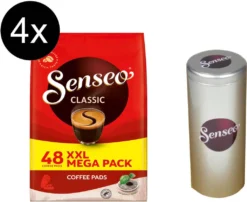 SENSEO Pads Classic Senseopads 4x48 Getränke Kaffeepads XXL Pack + 1 Senseo Dose