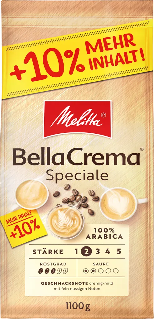 MELITTA Ganze Kaffeebohnen BellaCrema Speciale 1100g Milder Geschmack Stärke 2 2 MELITTA Ganze Kaffeebohnen BellaCrema Speciale 1100g Milder Geschmack Stärke 2 – Bild 2