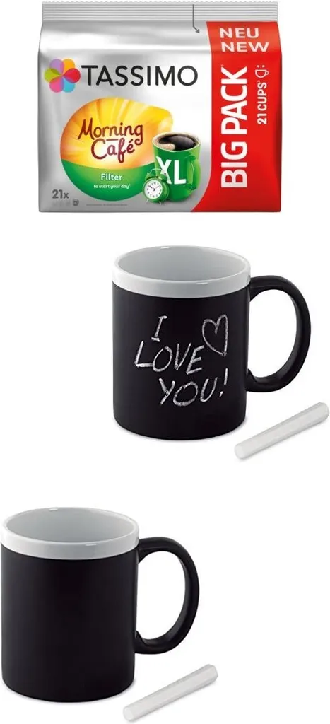 Tassimo Morning Filter 21 Kaffee Kapseln Im Big Pack, 163.8 G Plus 2 Gläser Mit Henkel Mit Kreide Beschriftbar 300ml… 1 Tassimo Morning Filter 21 Kaffee Kapseln Im Big Pack, 163.8 G Plus 2 Gläser Mit Henkel Mit Kreide Beschriftbar 300ml…