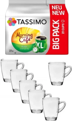 Tassimo Kapseln Morning Café Filter XL + Gläserset Coffee 6 Stück Cc 310