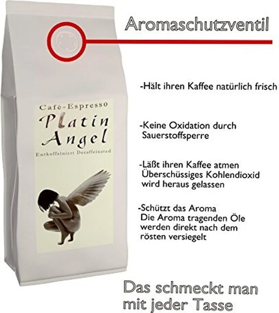 Espresso / Cafe - Kaffeebohnen Entkoffeiniert "Platin Angel" (Ganze Bohnen,1000 G) 2 Espresso / Cafe - Kaffeebohnen Entkoffeiniert "Platin Angel" (Ganze Bohnen,1000 G) – Bild 2